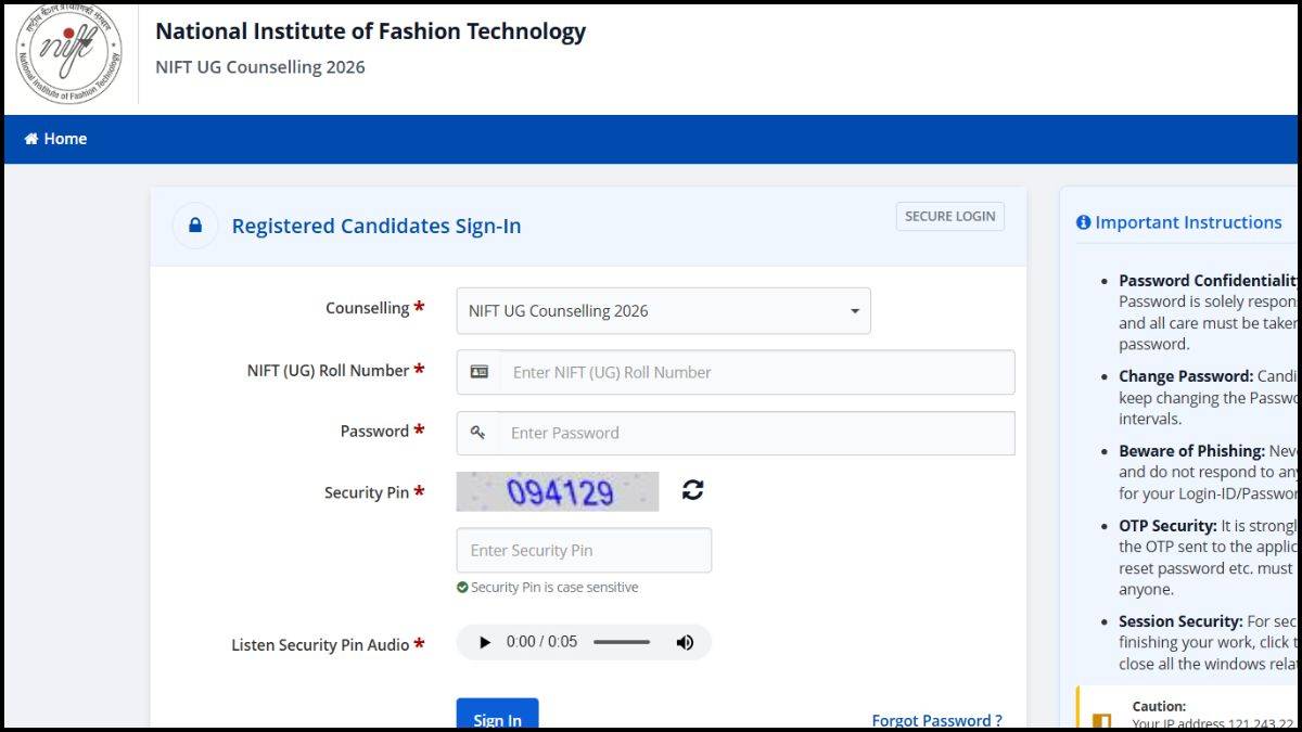 NIFT Counselling Portal 2026