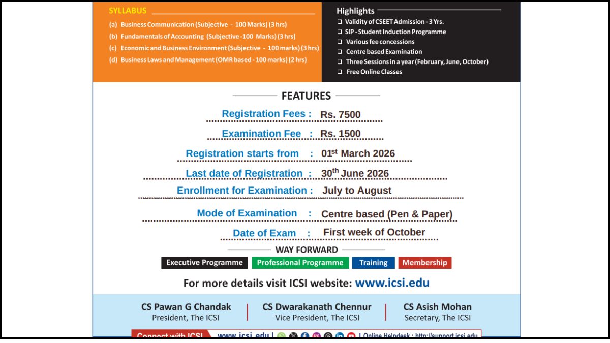 CSEET October Registration 2026