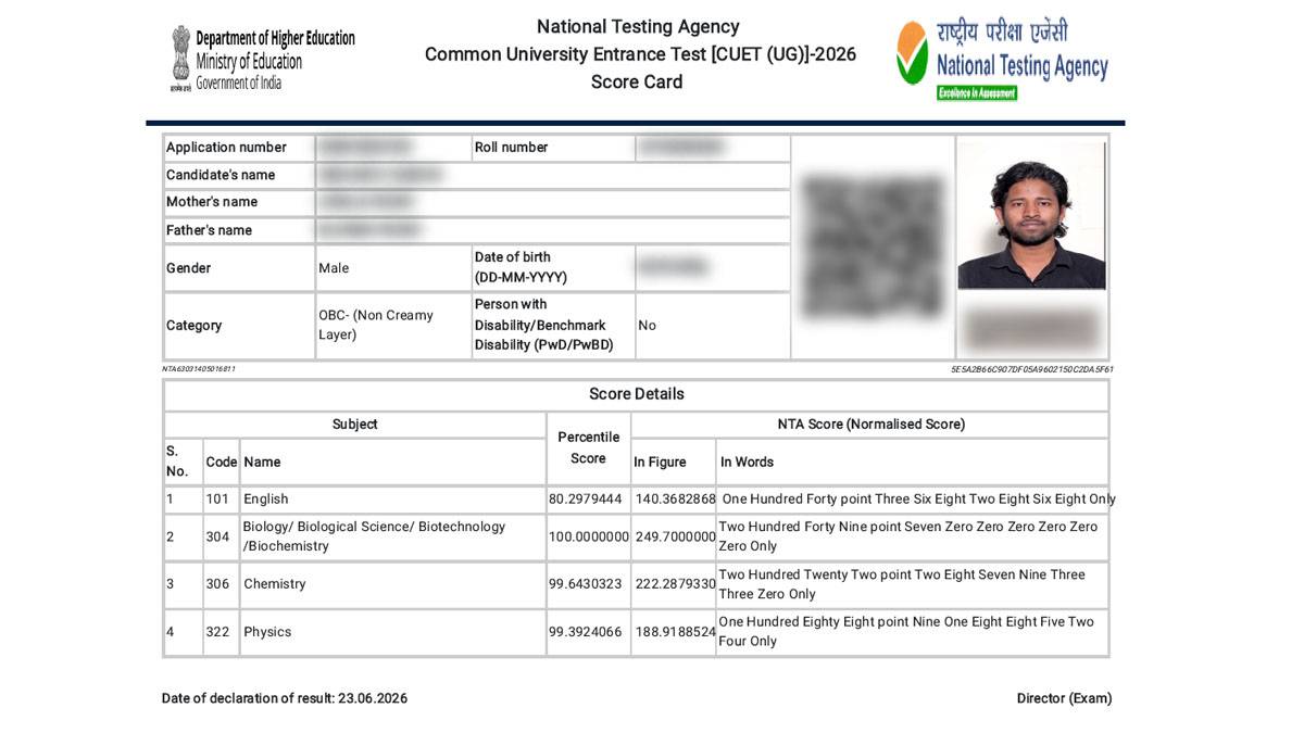 CUET 2026 Scorecard (Yasharth Krishn)
