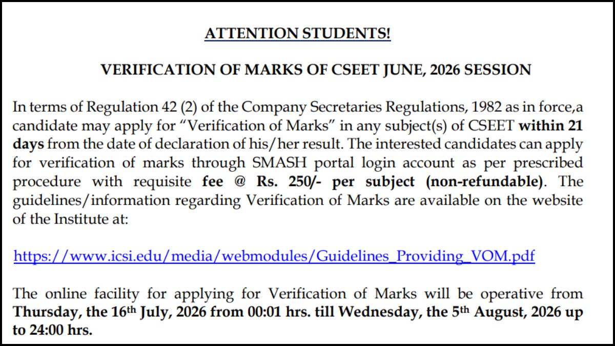 CSEET Marks Verification 2026