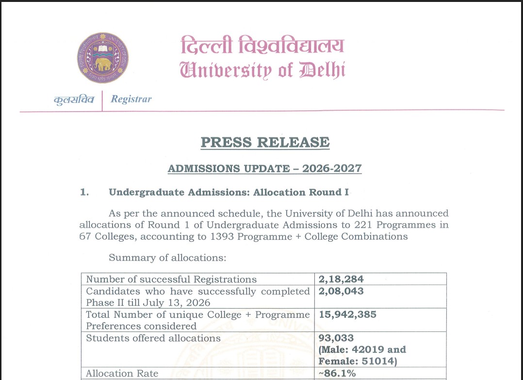 DU UG Admission Allocation