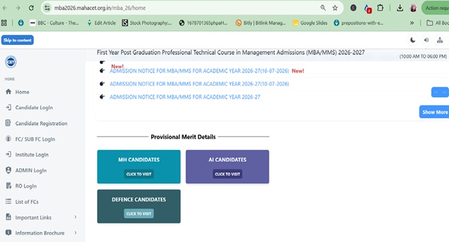 MAH MBA CAP 2026 Provisional Merit Lists