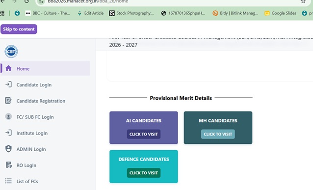 MAH BBA CAP 2026 provisional list