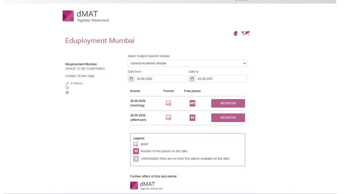 dMAT exam slot