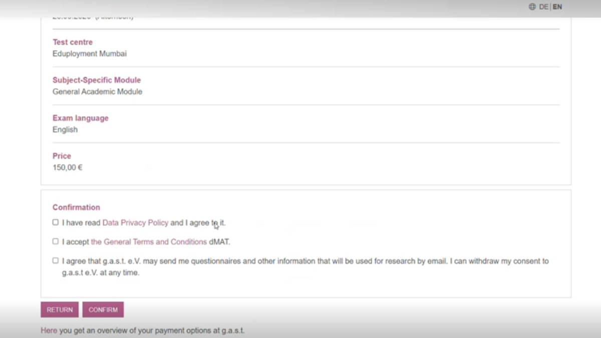 dMAT registration review page