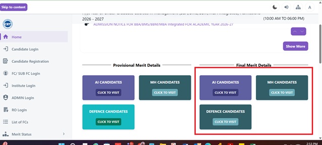 MAH BBA CAP final merit list 2026
