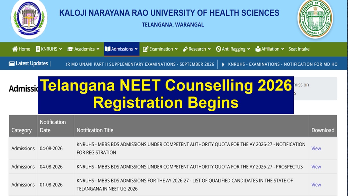 Telangana NEET Counselling Registration 2026 Begins