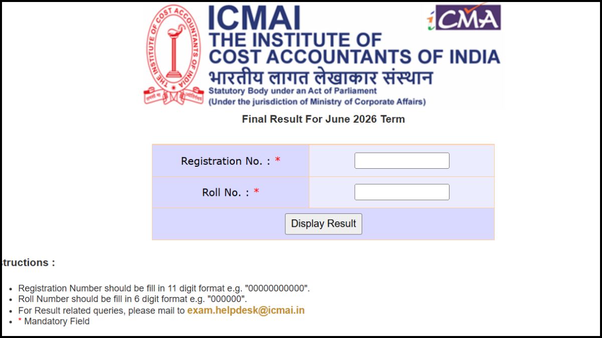CMA Final June Result 2026 Login Window
