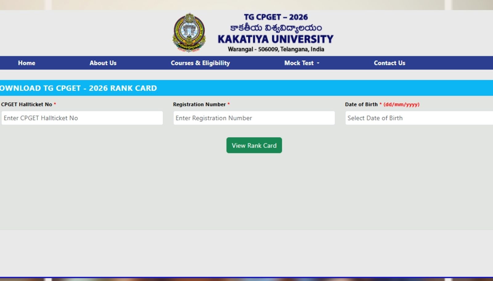 CPGET Rank Card
