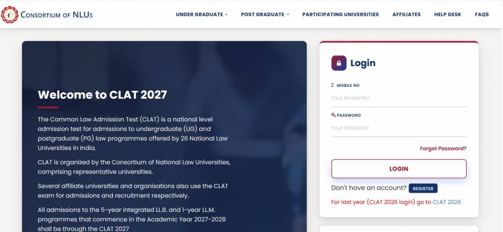 CLAT 2027 application form