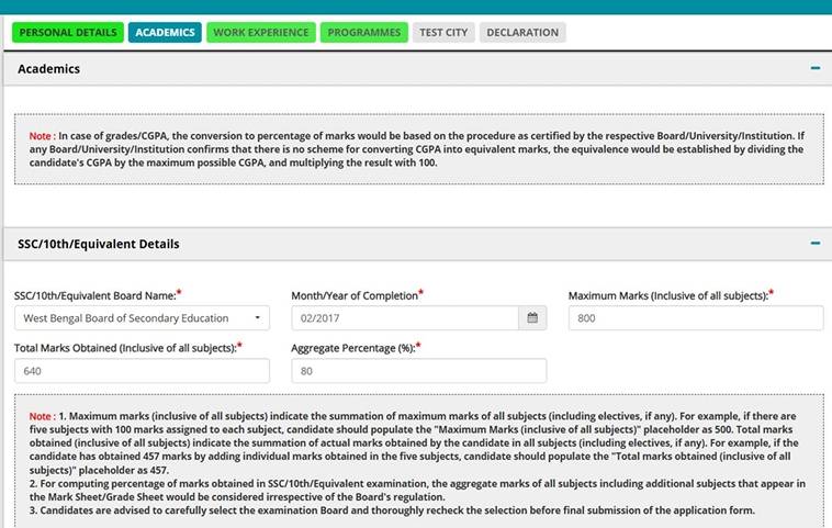 Academic Details for CAT Registration 2026