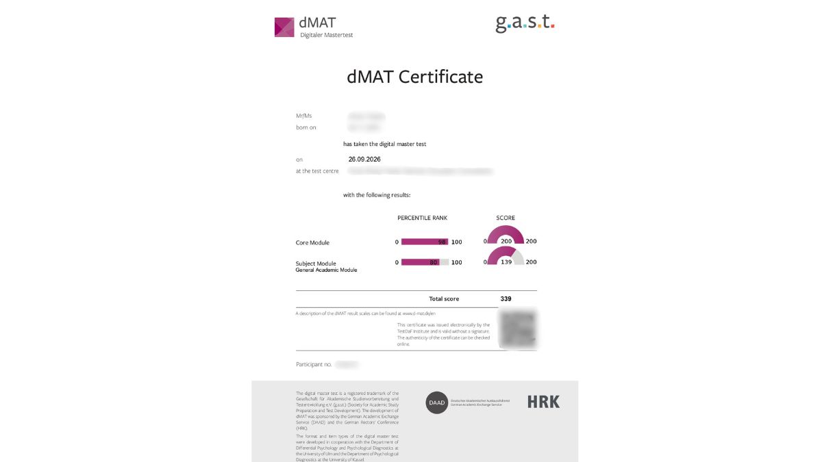 dMAT result certificate sample