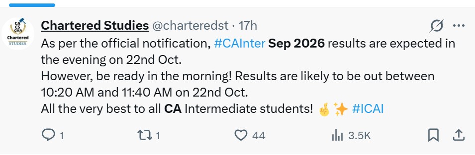 CA Inter Result Time 2026